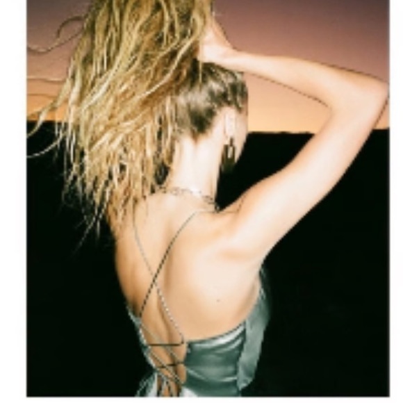 Urban Outfitters Disco Lame Tie-Back Metallic Silver Slip Dress Size XS - Picture 2 of 2